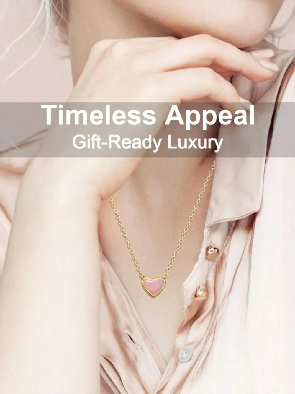 Dainty 18K Gold Plated Heart Pendant Necklace for Women, Adjustable Length